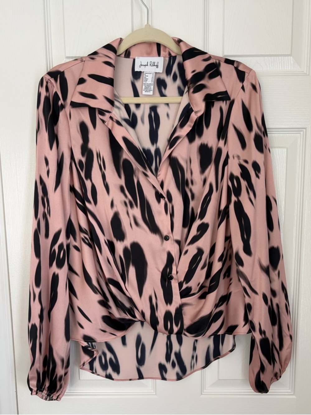 Joseph Ribkoff Animal-Print, soft Pink Button-Front Blouse Sz 10